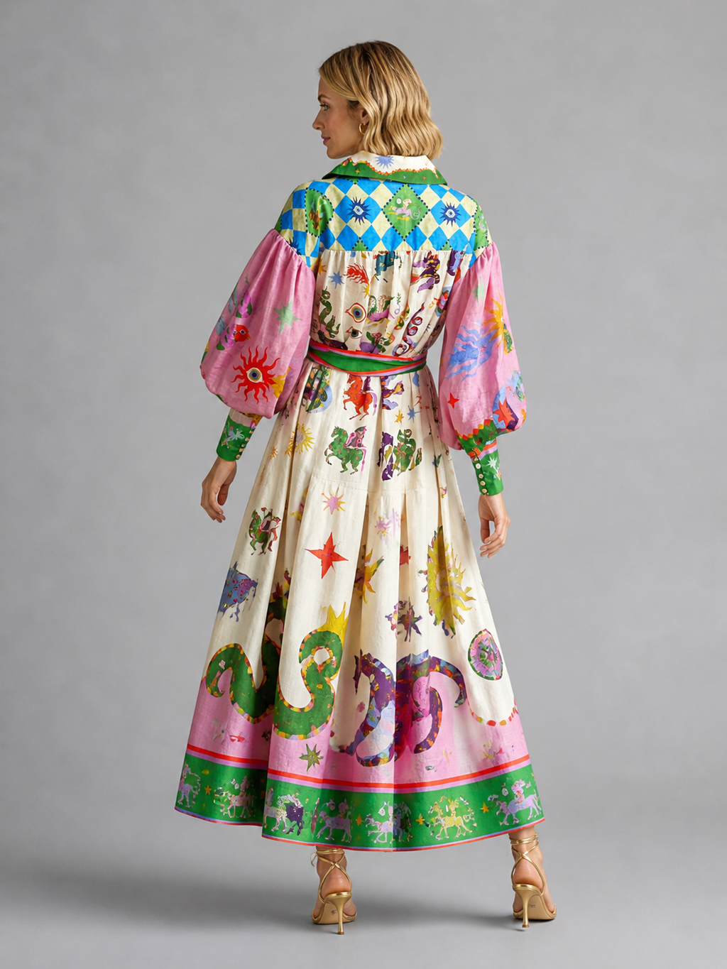 Artistic Summer Maxi Dress | Printed Design with Belted Waist for Effortless Elegance 2