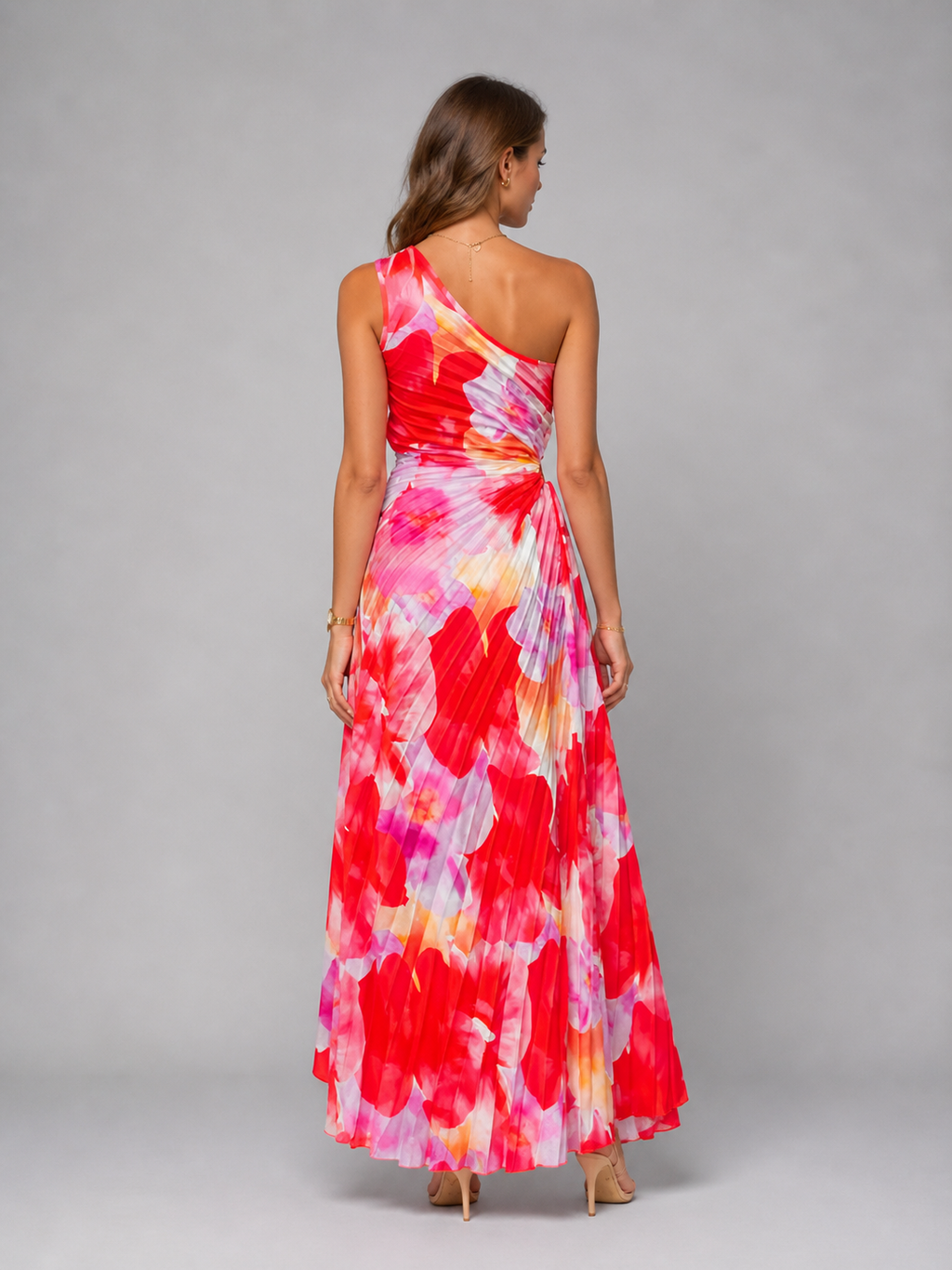 Elegant Floral Maxi Dress | One-Shoulder Design with Pleated Fabric | Flattering Long Dress for Effortless Style 1