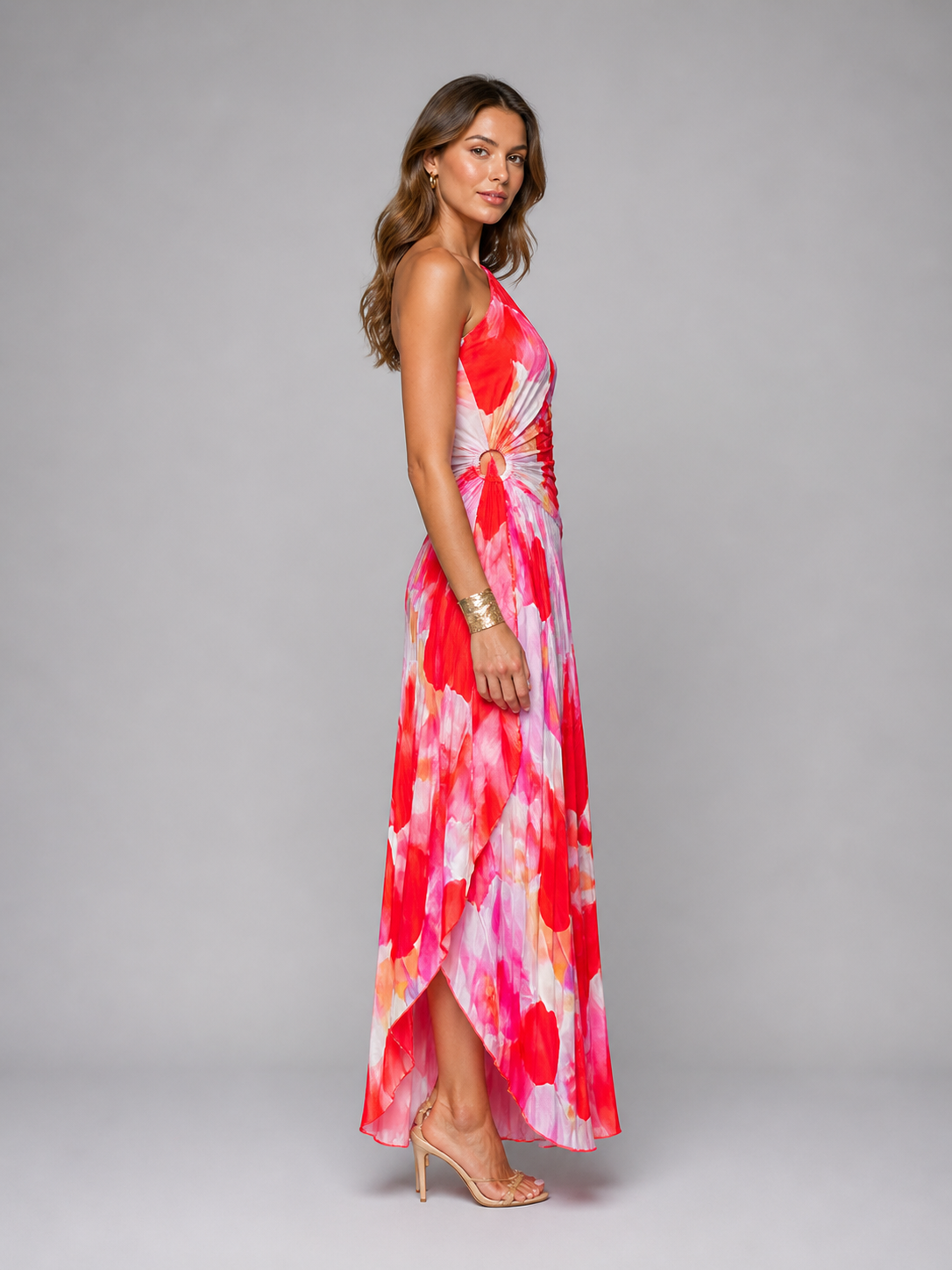 Elegant Floral Maxi Dress | One-Shoulder Design with Pleated Fabric | Flattering Long Dress for Effortless Style 2