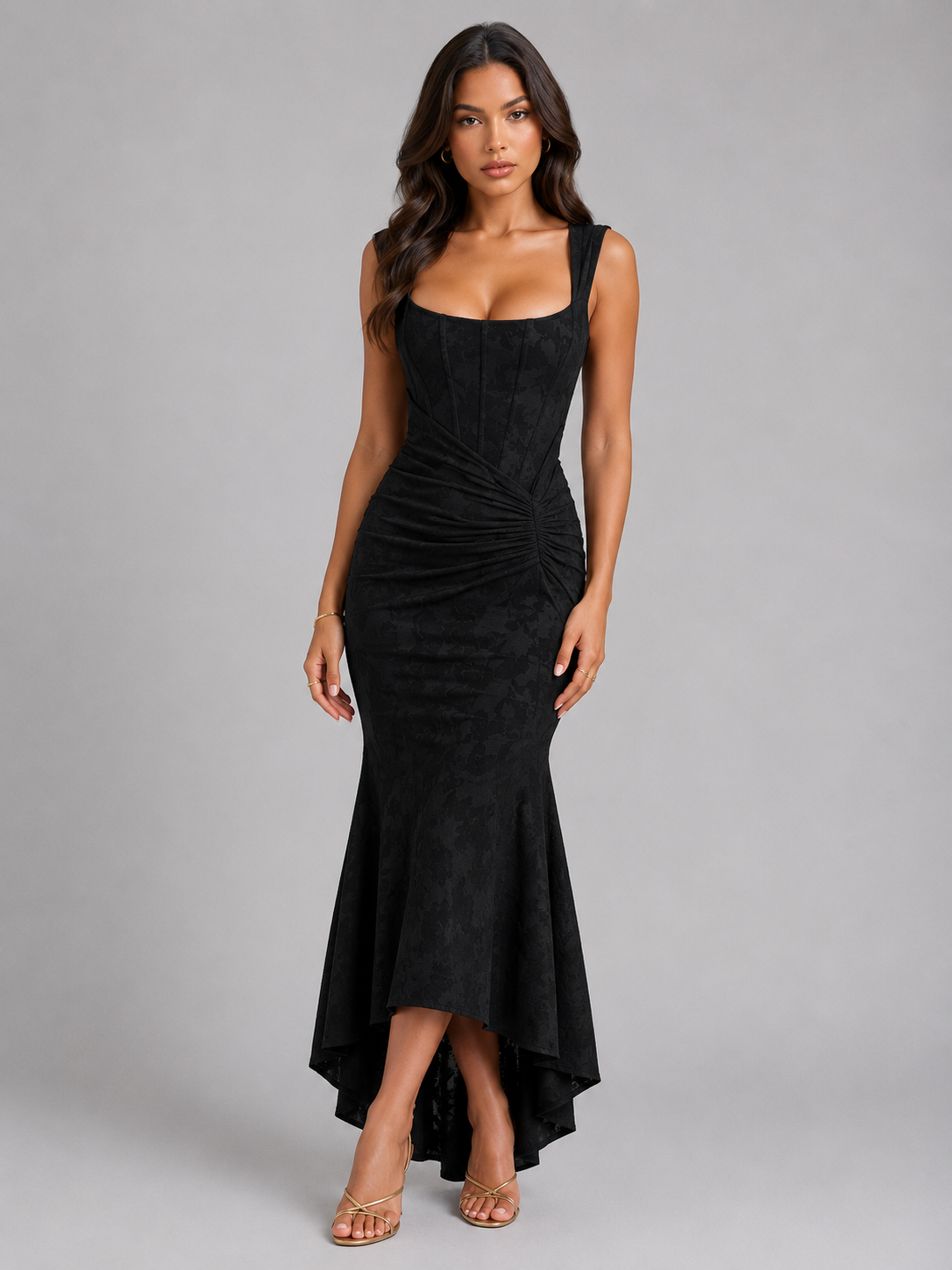 Elegant Floral Maxi Dress with Corset Bodice & Fishtail Hem for Stunning Style 5