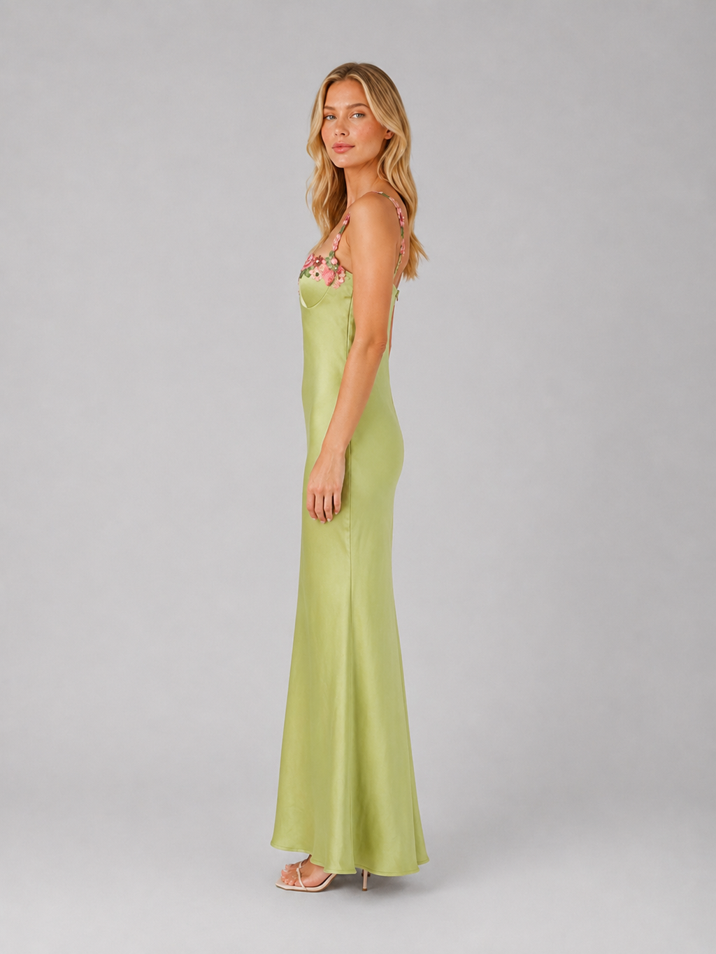 Elegant Floral Maxi Dress with Satin Finish & Structured Bodice for Sophisticated Occasions 3