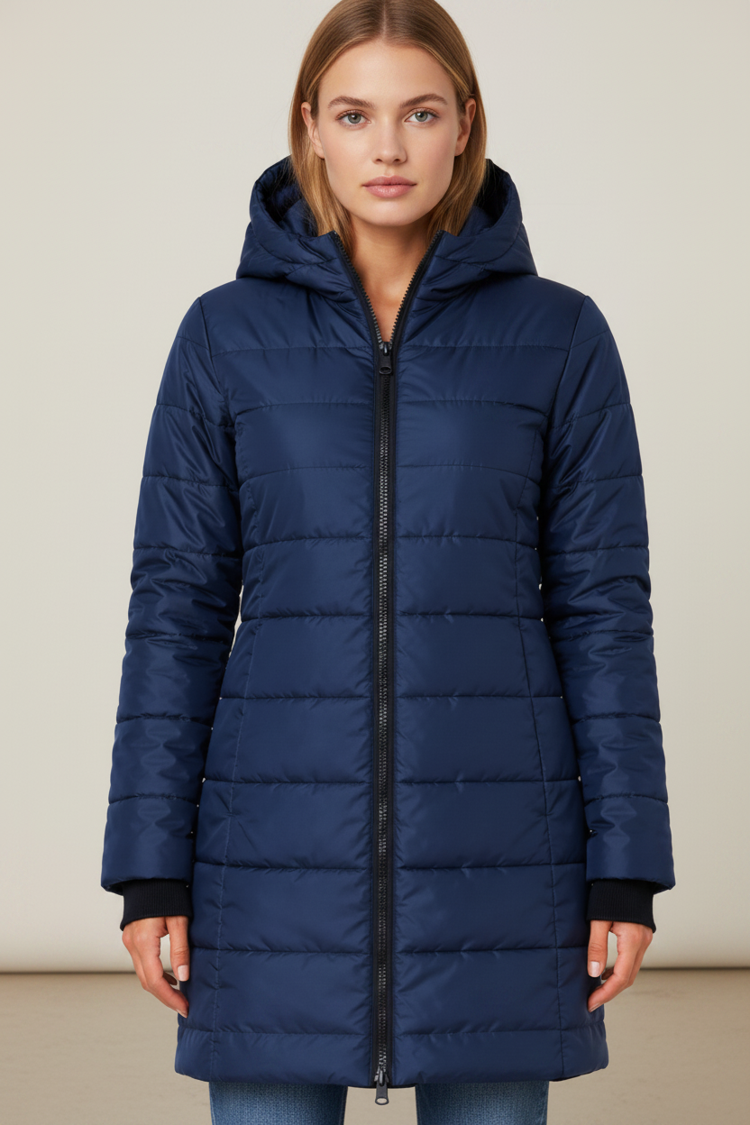 Elegant Winter Wear | Women's Long Puffer Coat with Hood & Zip Closure | Stylish Quilted Jacket for Cold Days