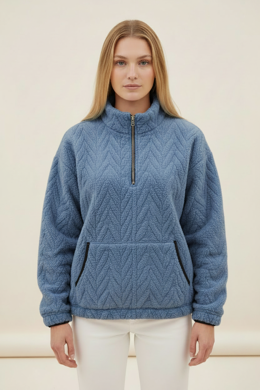 Women's Plush Half Zip Pullover with High Neck Design