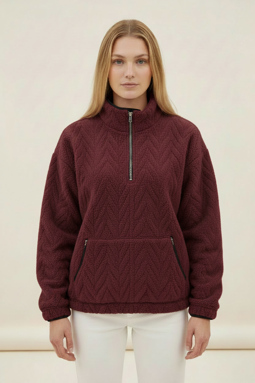 Women's Plush Half Zip Pullover with High Neck Design