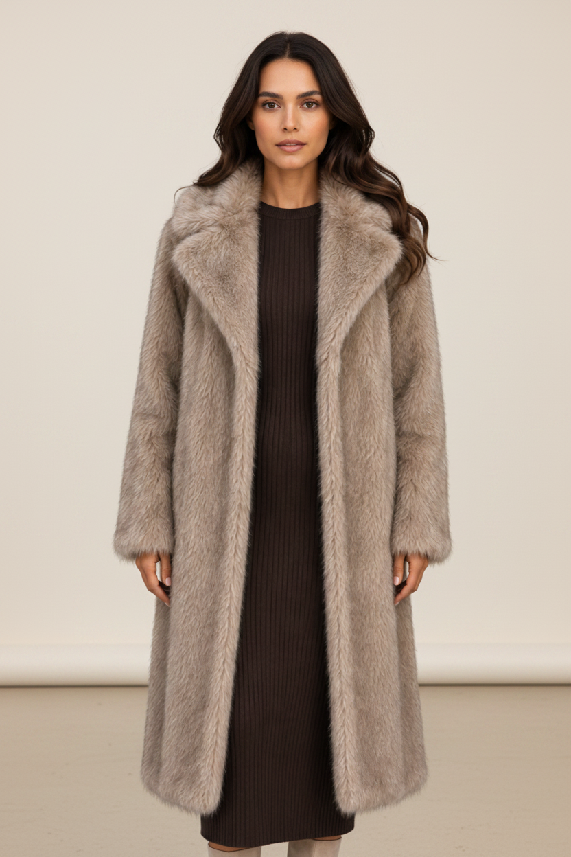 Elegant Winter Coat | Women's Faux Fur Long Coat with Plush Texture | Oversized Design for Cozy Warmth