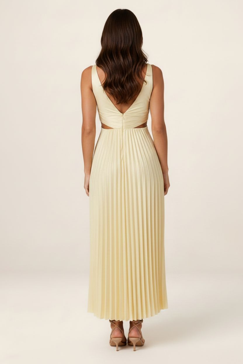 Elegant Midi Dress | Pleated Cut-Out Design with Flattering Silhouette | Perfect for Special Occasions