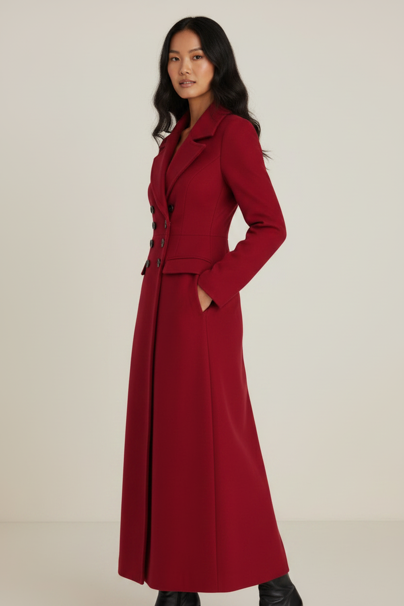 Elegant Long Coat | Women's Tailored Maxi Overcoat with Double-Breasted Design | Perfect for Work and Events