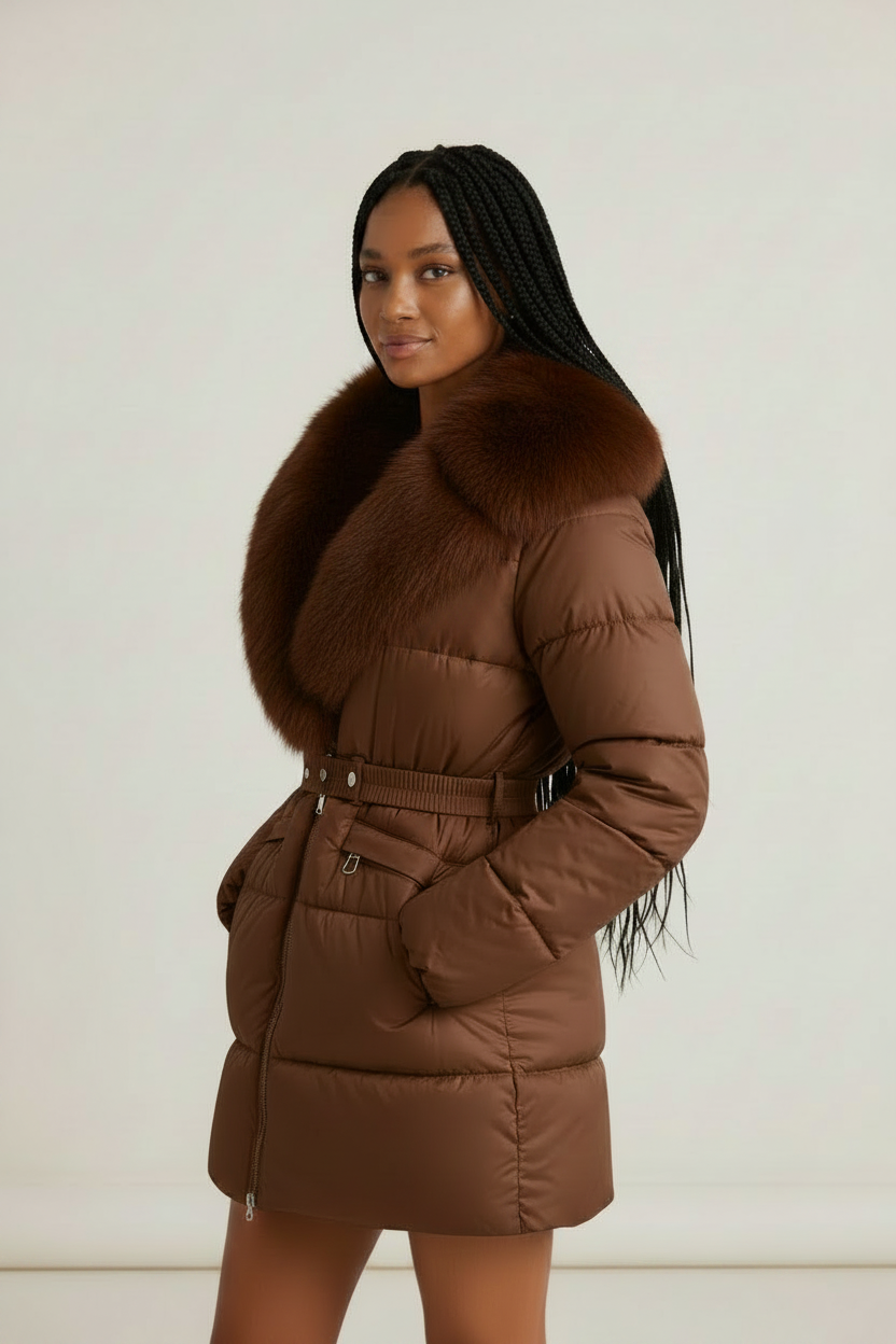 Elegant Women's Hooded Puffer Jacket with Faux Fur Trim | Stylish Winter Coat for Warmth and Comfort