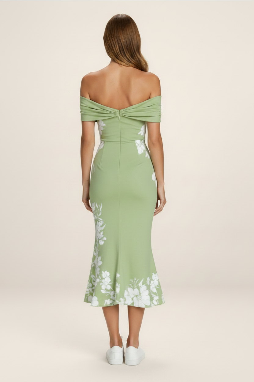 Floral Midi Dress | Women's Off-Shoulder Summer Dress with Lightweight Fabric | Elegant Style for Effortless Comfort