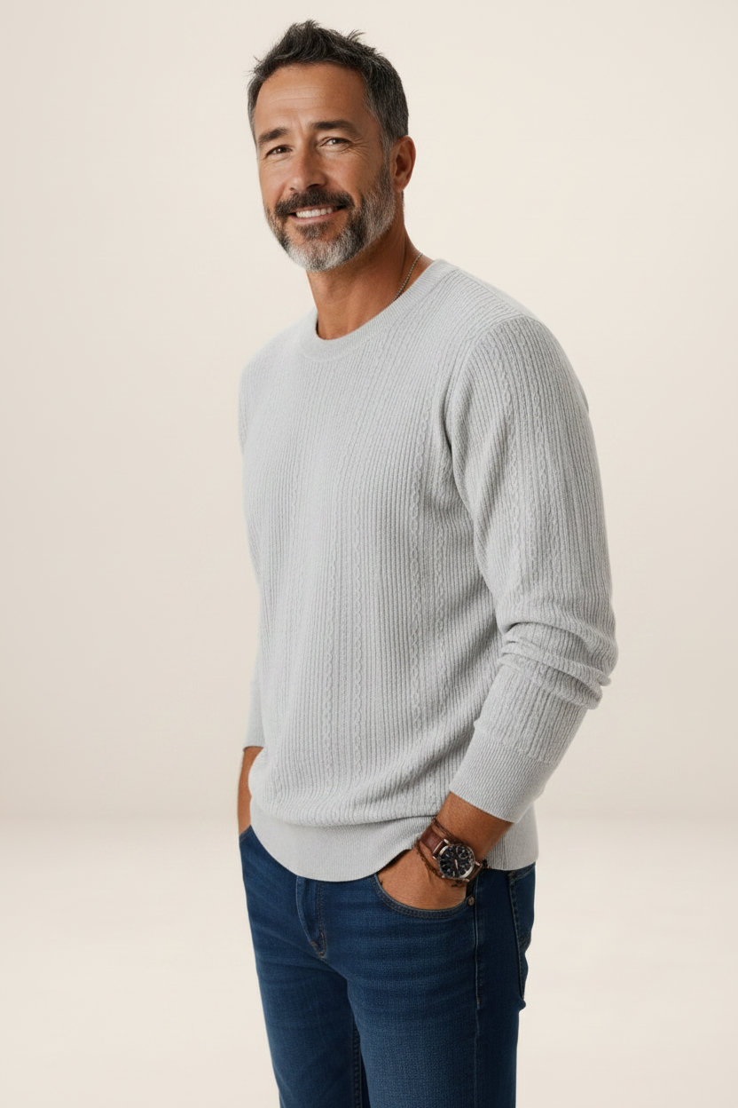 Men's Cable Knit Sweater – Crew Neck Textured Pullover