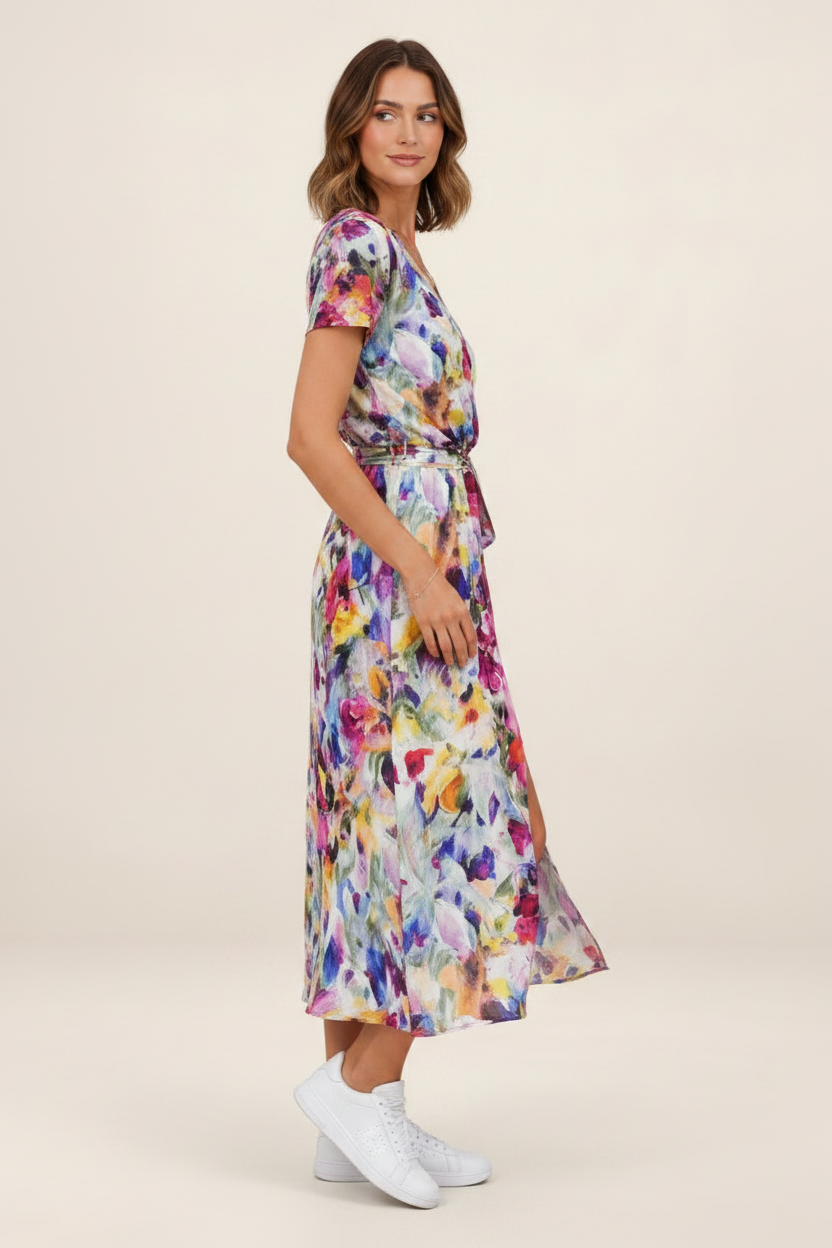 Women's Floral Wrap Midi Dress with Flattering V-Neck | Effortless Elegance for Warm Days