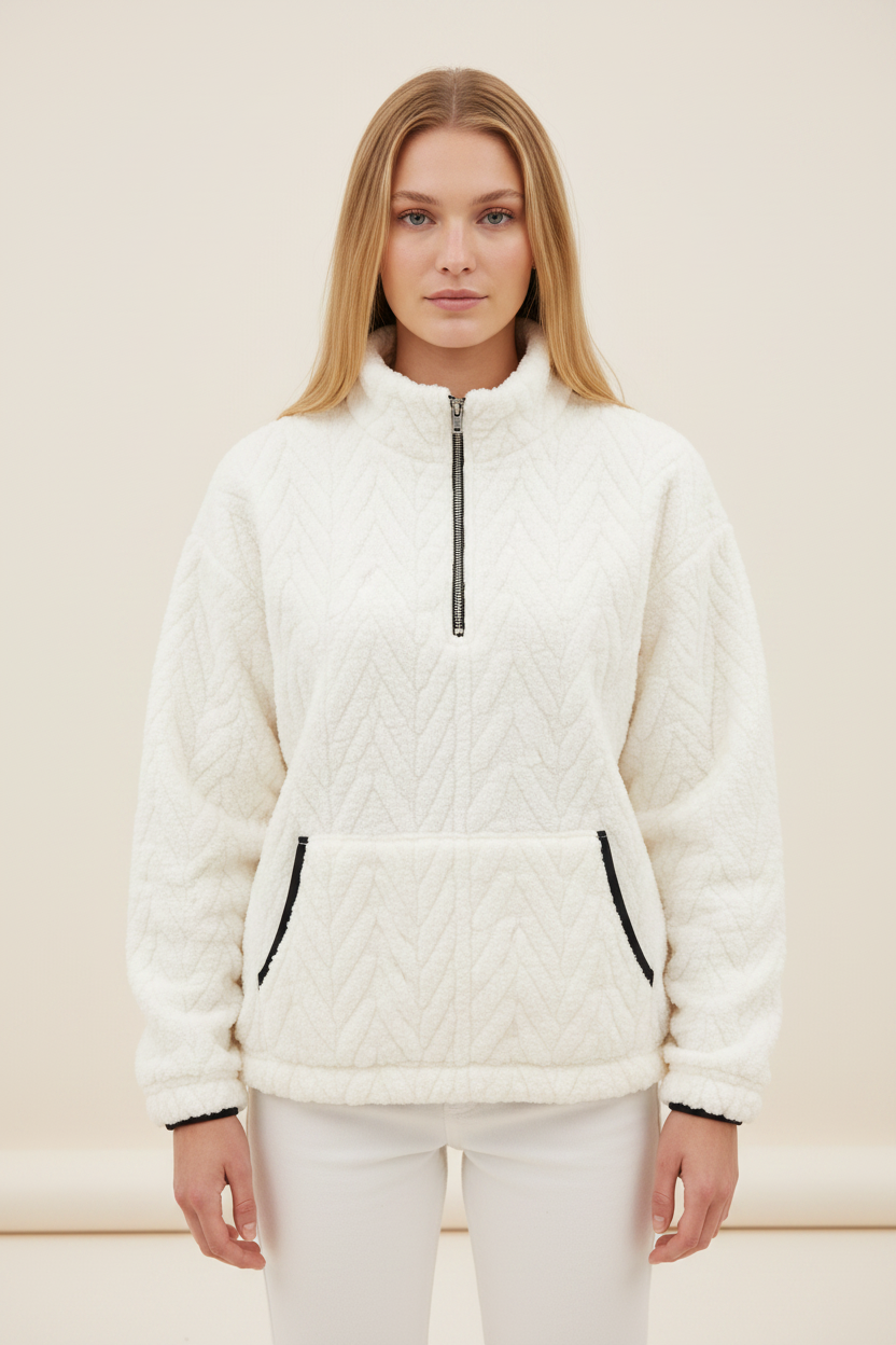 Cozy Collection | Women's Plush Half Zip Pullover with High Neck Design | Lightweight Comfort for Everyday Wear