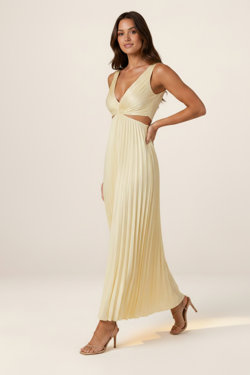 Elegant Midi Dress | Pleated Cut-Out Design with Flattering Silhouette | Perfect for Special Occasions
