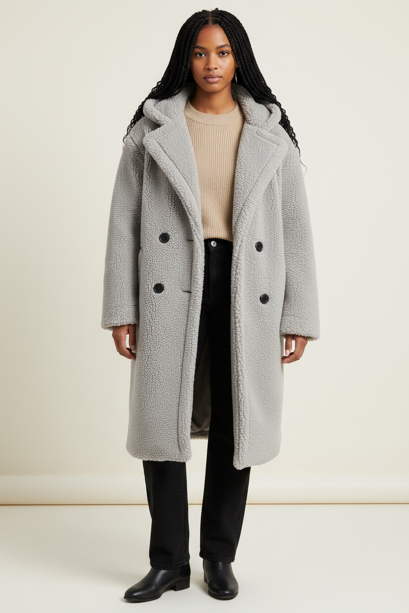 Cozy Collection | Women's Long Hooded Teddy Coat with Plush Borg Texture | Oversized Fit for Warmth and Style