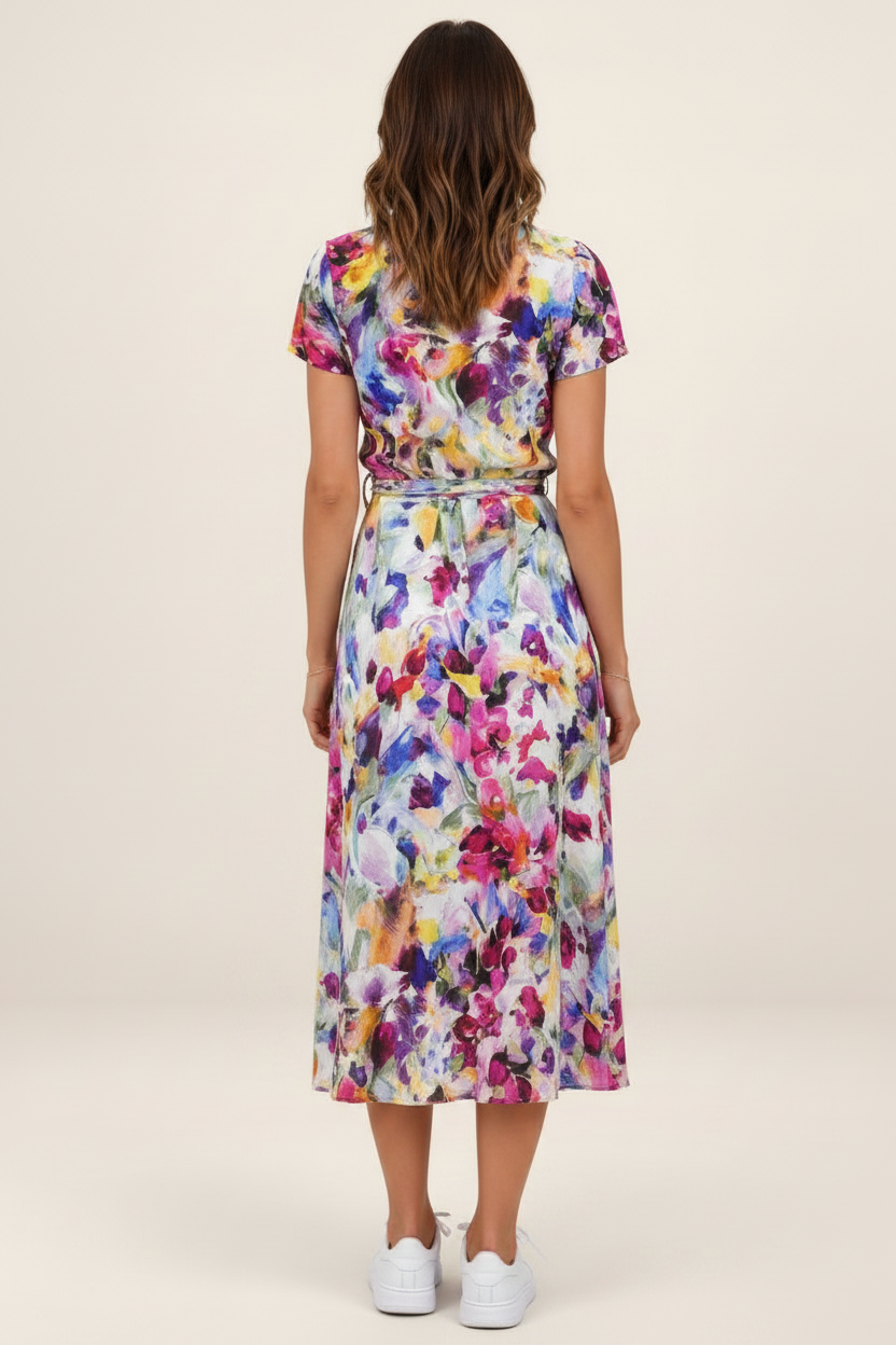 Women's Floral Wrap Midi Dress with Flattering V-Neck | Effortless Elegance for Warm Days