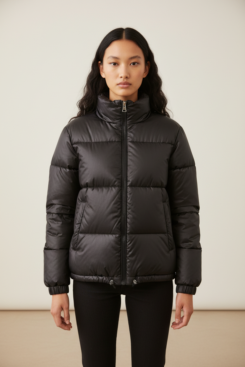 Cropped Puffer Jacket Women | Black High Neck Design with Adjustable Fit | Stylish Women's Winter Coat for Warmth and Comfort