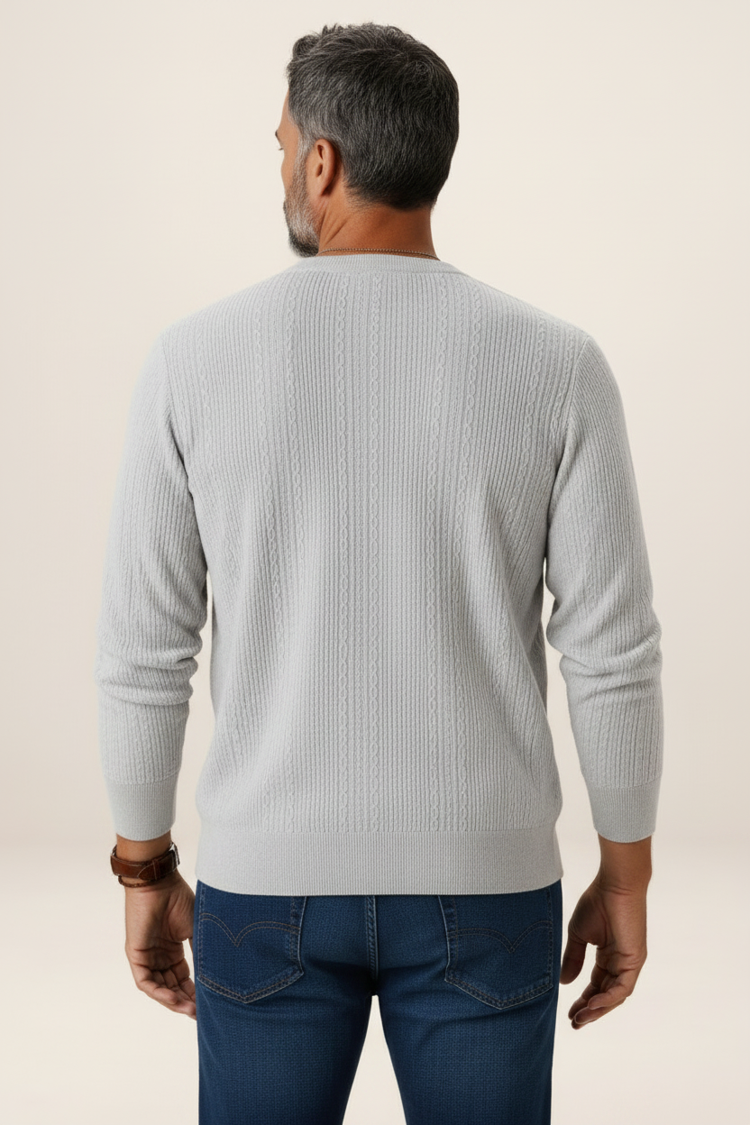 Men's Cable Knit Sweater – Crew Neck Textured Pullover