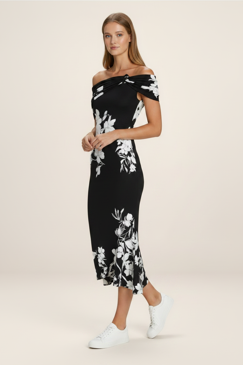 Floral Midi Dress | Women's Off-Shoulder Summer Dress with Lightweight Fabric | Elegant Style for Effortless Comfort