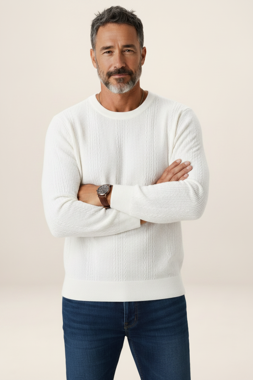 Men's Cable Knit Sweater – Crew Neck Textured Pullover