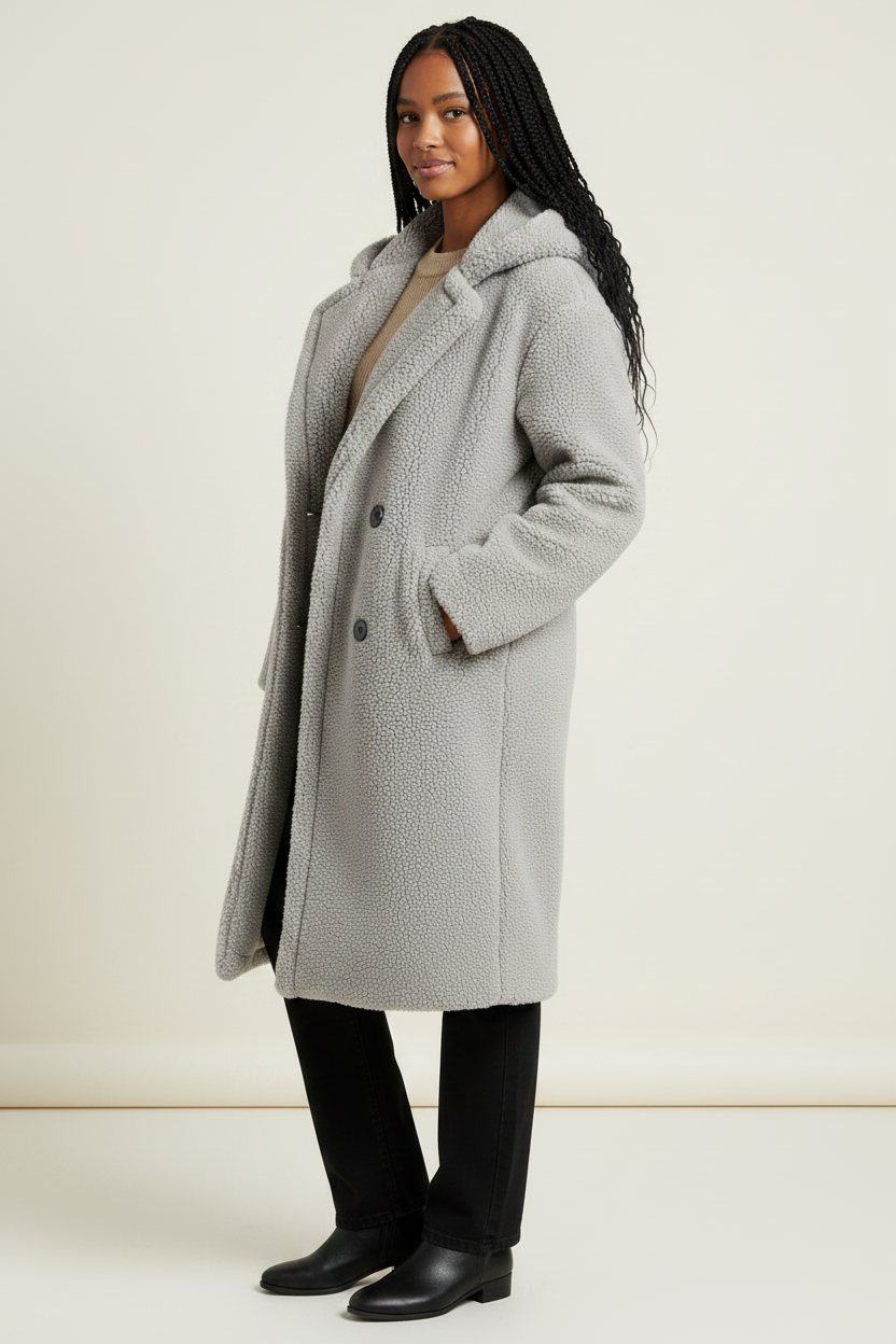 Cozy Collection | Women's Long Hooded Teddy Coat with Plush Borg Texture | Oversized Fit for Warmth and Style