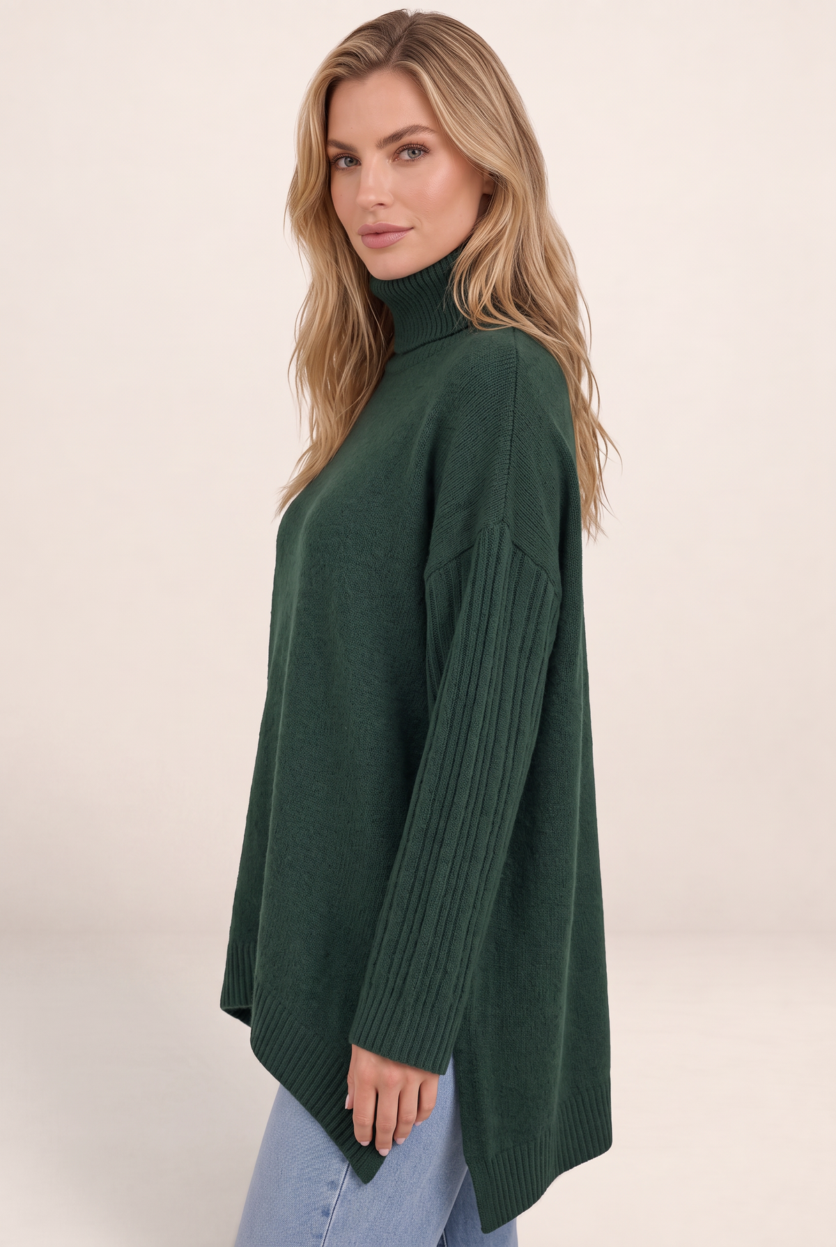 Women's Roll Neck Oversized Jumper – Soft Knit Longline Sweater