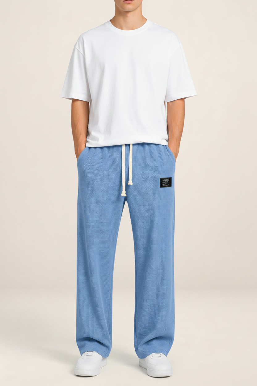 Men's Waffle Knit Drawstring Trousers – Relaxed Casual Lounge Fit