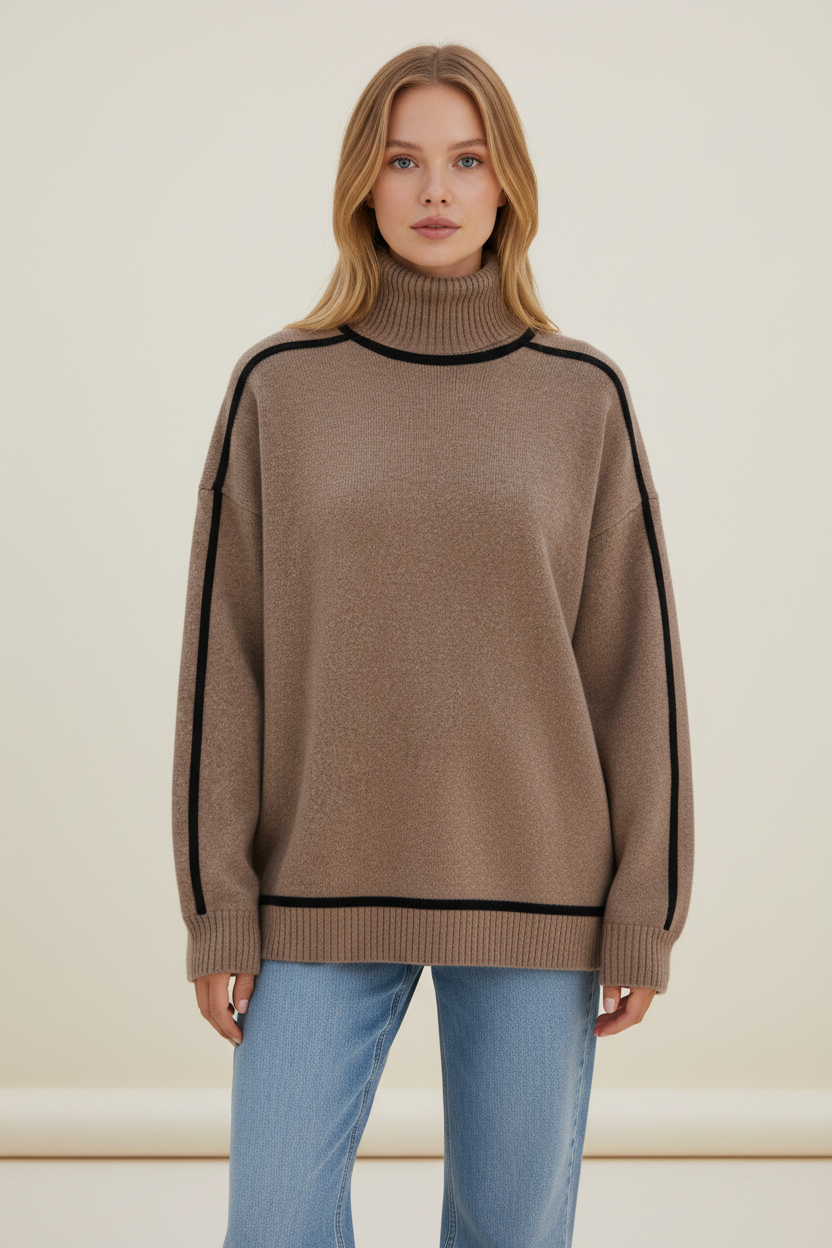 Elegant Oversized Roll Neck Jumper with Contrast Trim | Cozy Style for Effortless Everyday Wear