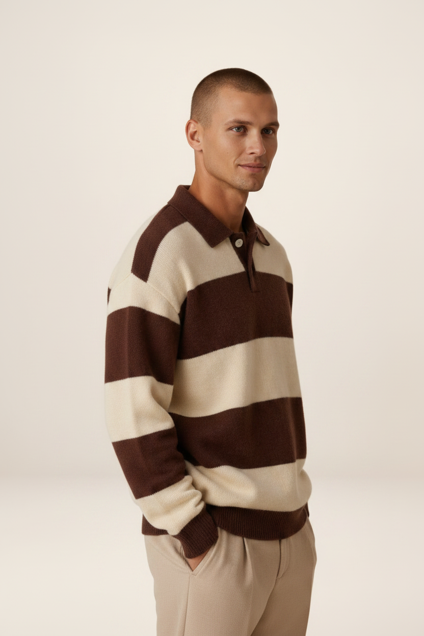 Men's Striped Polo Sweater Long Sleeve