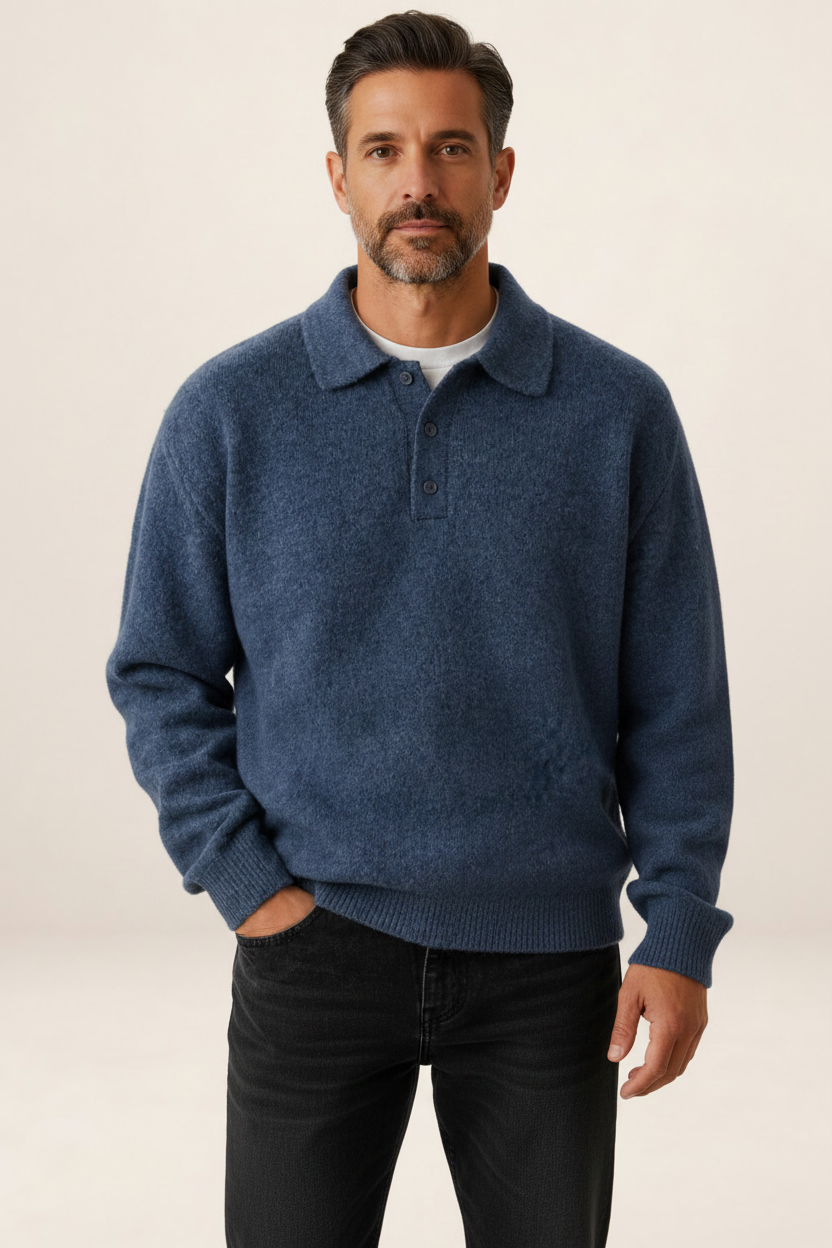 Men’s Long Sleeve Knit Polo Sweater