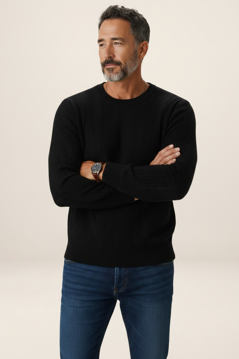 Men's Cable Knit Sweater – Crew Neck Textured Pullover