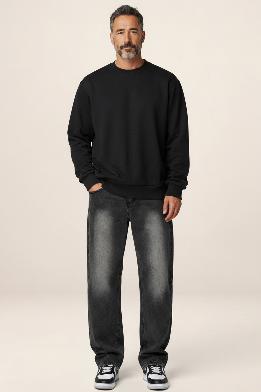 Men's Relaxed Fit Straight Leg Jeans – Vintage Washed Denim Trousers