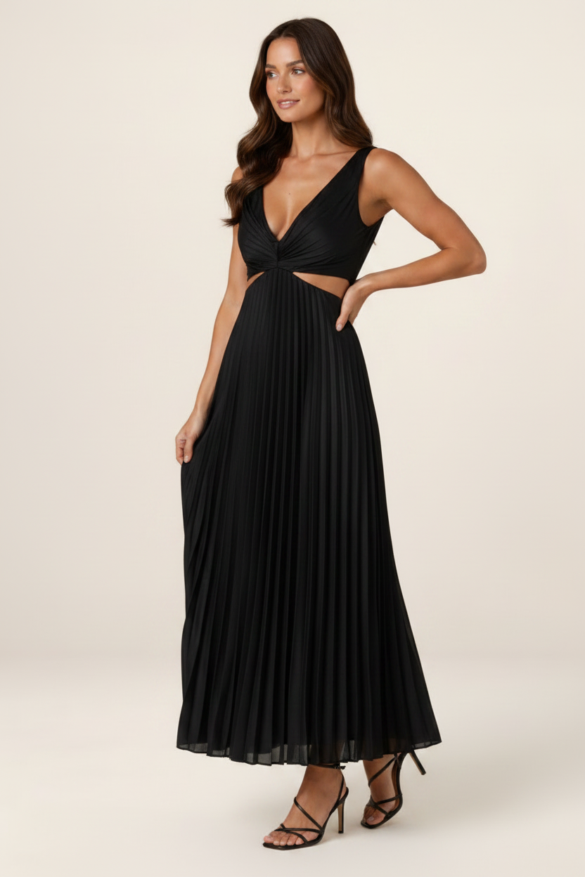 Elegant Midi Dress | Pleated Cut-Out Design with Flattering Silhouette | Perfect for Special Occasions