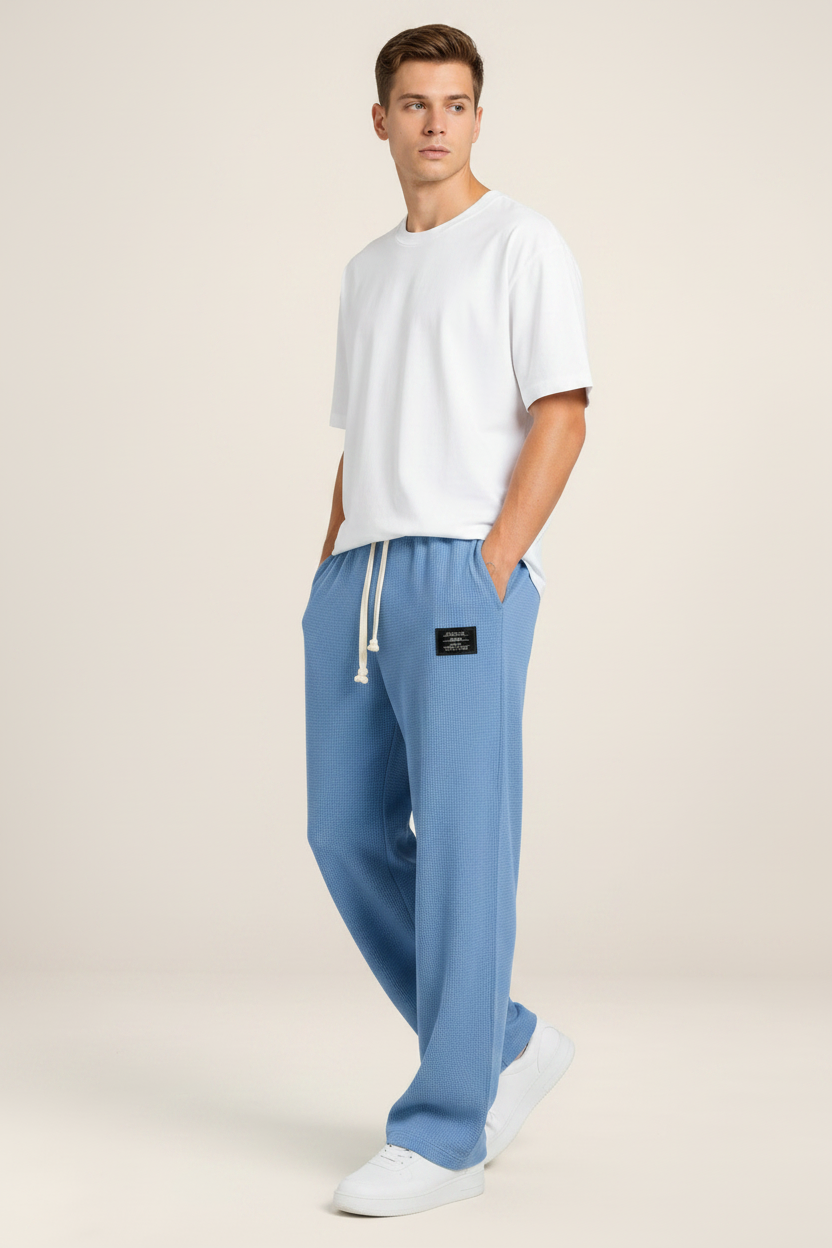 Men's Waffle Knit Drawstring Trousers – Relaxed Casual Lounge Fit