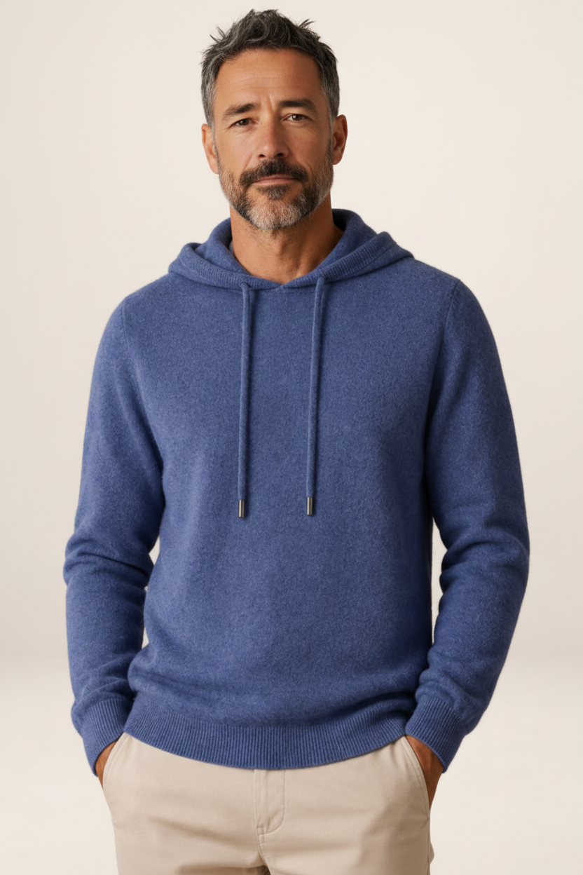 Men's Cashmere-Look Hooded Sweater - Knitted Pullover