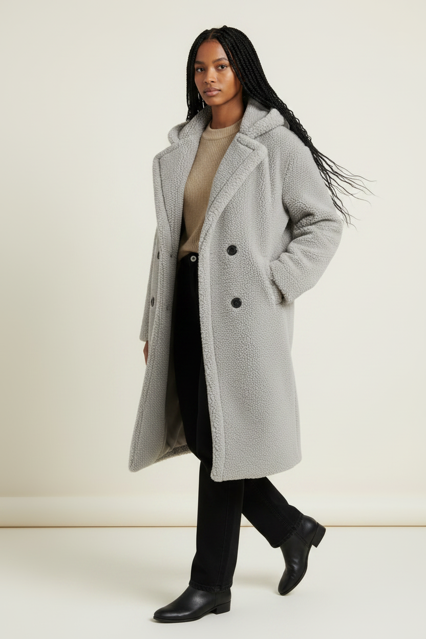 Cozy Collection | Women's Long Hooded Teddy Coat with Plush Borg Texture | Oversized Fit for Warmth and Style