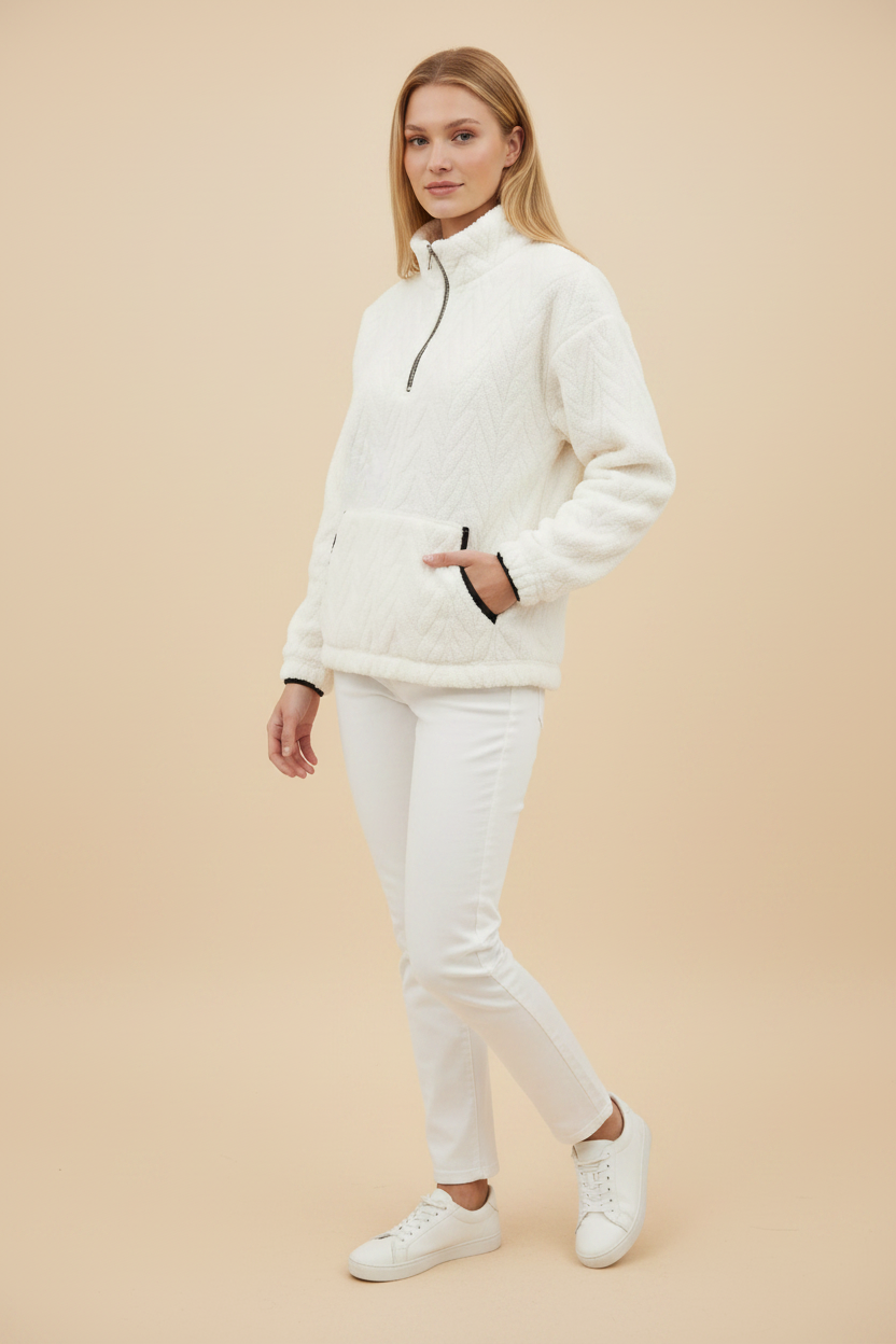Cozy Collection | Women's Plush Half Zip Pullover with High Neck Design | Lightweight Comfort for Everyday Wear