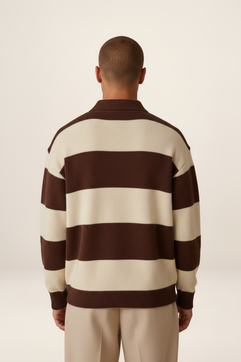 Men's Striped Polo Sweater Long Sleeve