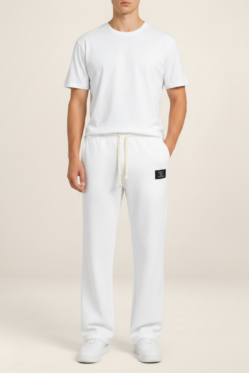 Men's Waffle Knit Drawstring Trousers – Relaxed Casual Lounge Fit