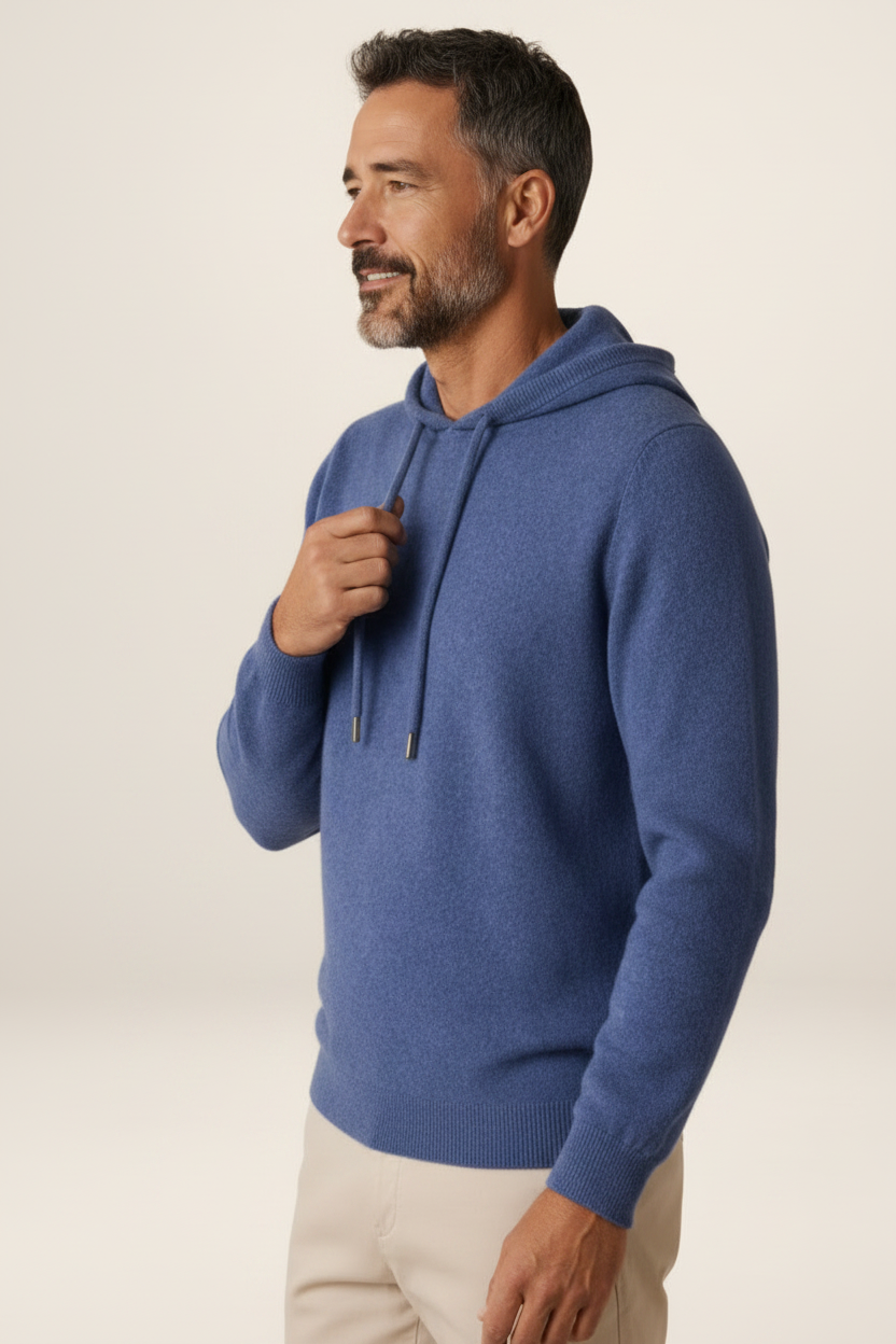 Men's Cashmere-Look Hooded Sweater - Knitted Pullover