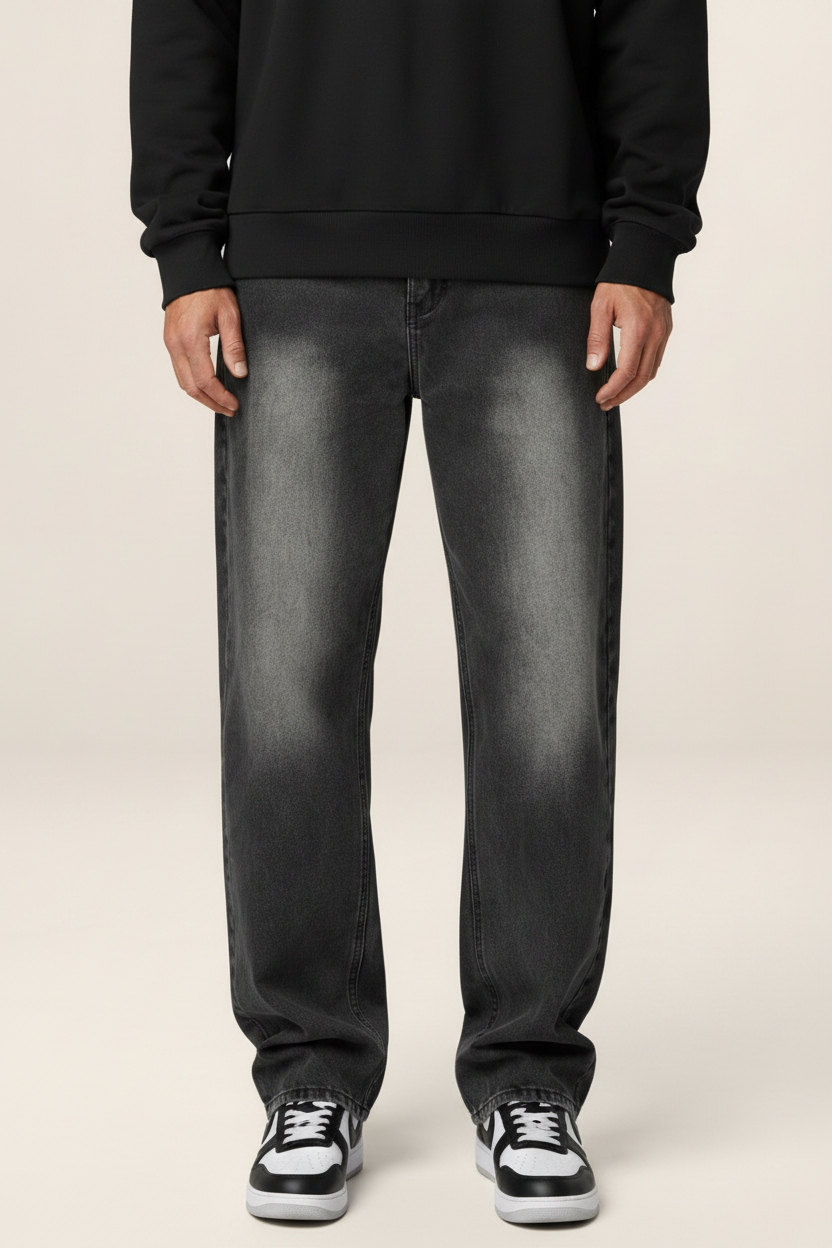 Men's Relaxed Fit Straight Leg Jeans – Vintage Washed Denim Trousers