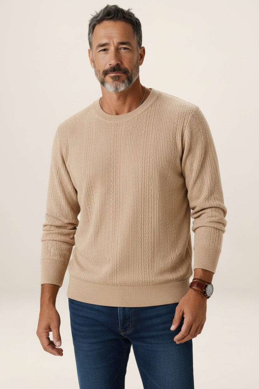 Men's Cable Knit Sweater – Crew Neck Textured Pullover