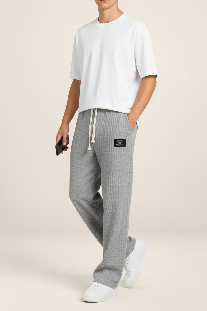Men's Waffle Knit Drawstring Trousers – Relaxed Casual Lounge Fit