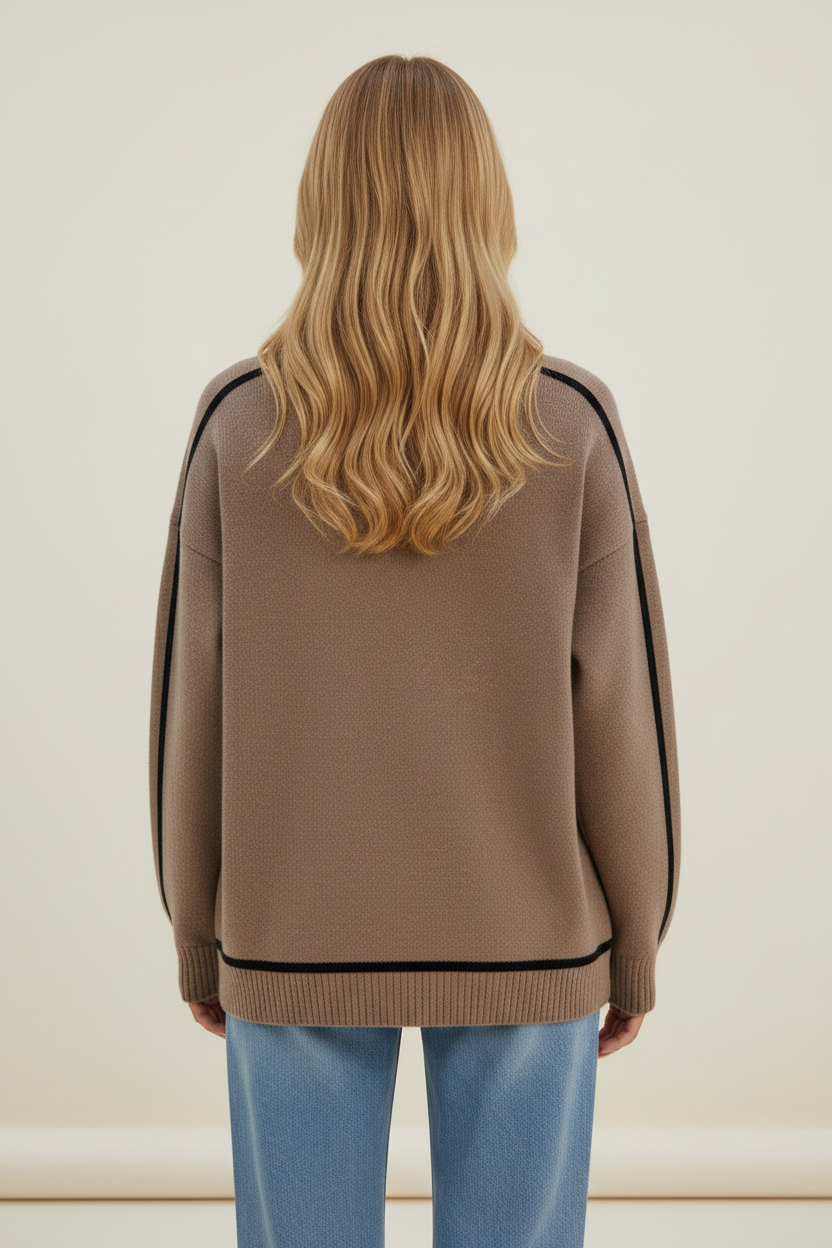 Elegant Oversized Roll Neck Jumper with Contrast Trim | Cozy Style for Effortless Everyday Wear