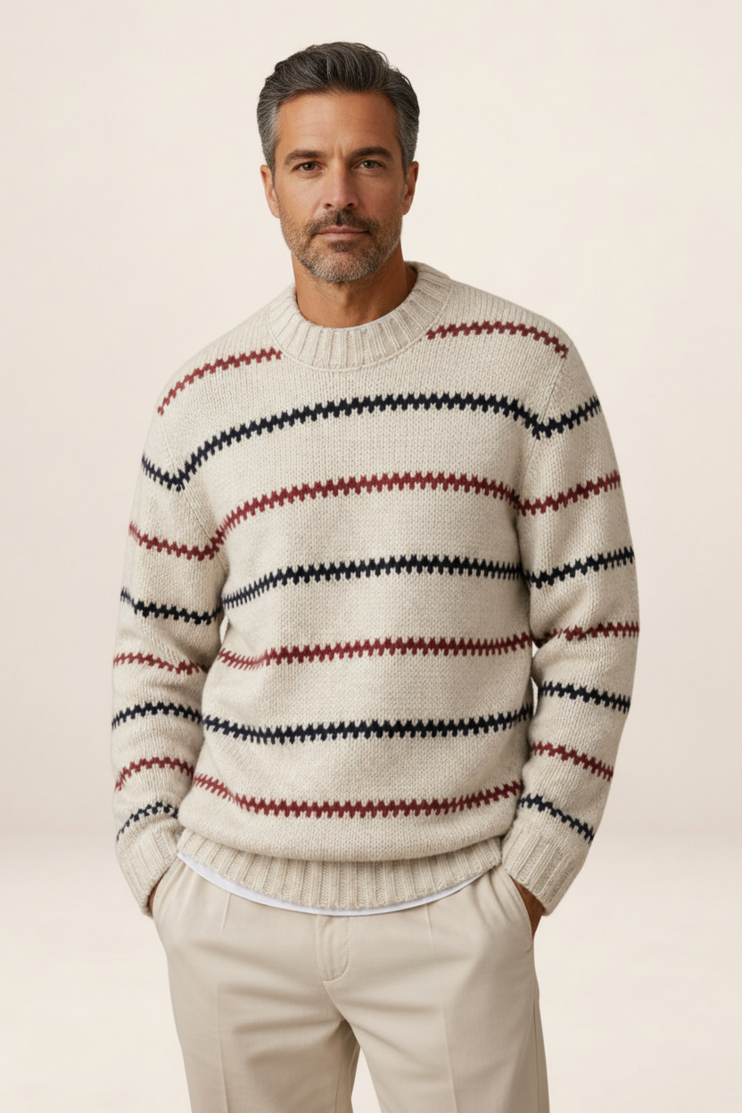 Men's Striped Knit Crewneck Sweater