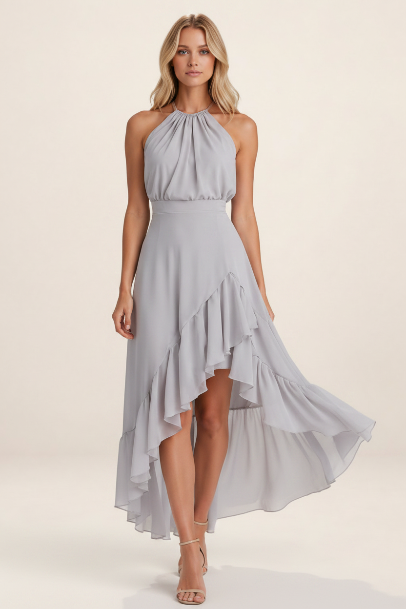 Midi Dress with Cascading Ruffle Hem | Flattering Fit for Special Occasions