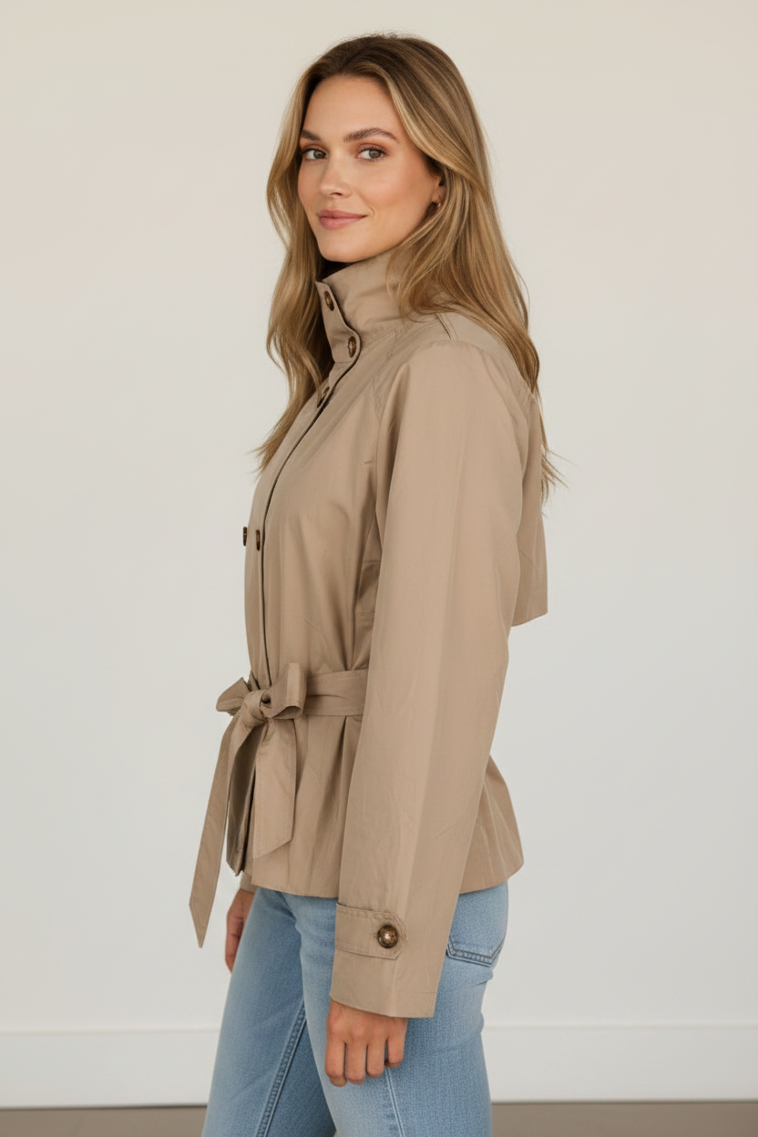 Elegant Women's Cropped Trench Jacket with Adjustable Belt | Versatile Layer for All Occasions