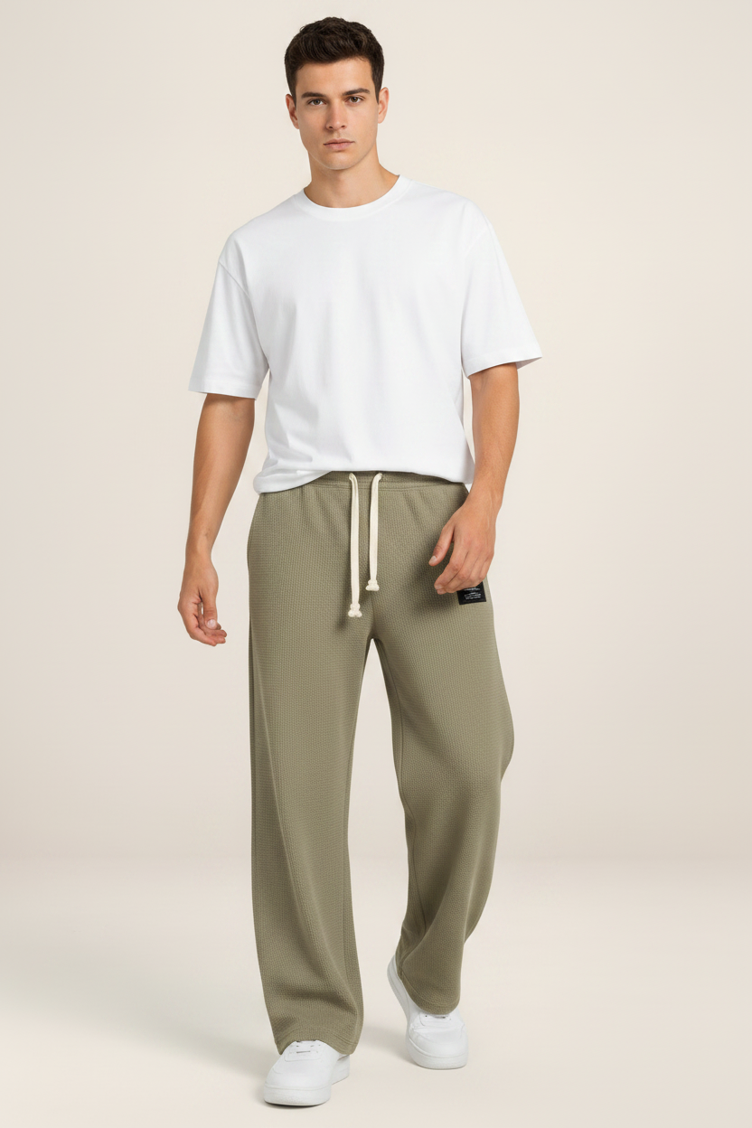 Men's Waffle Knit Drawstring Trousers – Relaxed Casual Lounge Fit