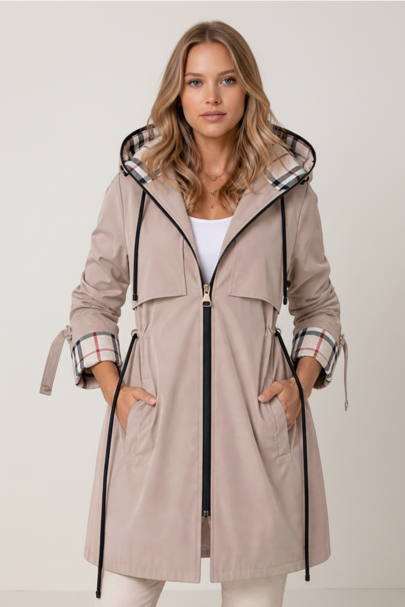Stylish Women's Hooded Long Jacket with Adjustable Waist for Comfort