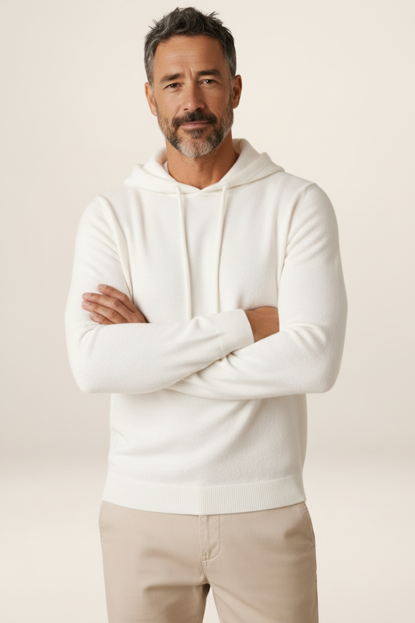 Men's Cashmere-Look Hooded Sweater - Knitted Pullover