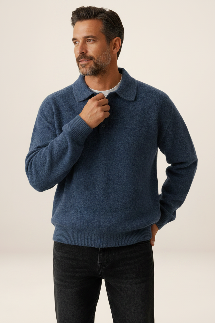 Men’s Long Sleeve Knit Polo Sweater